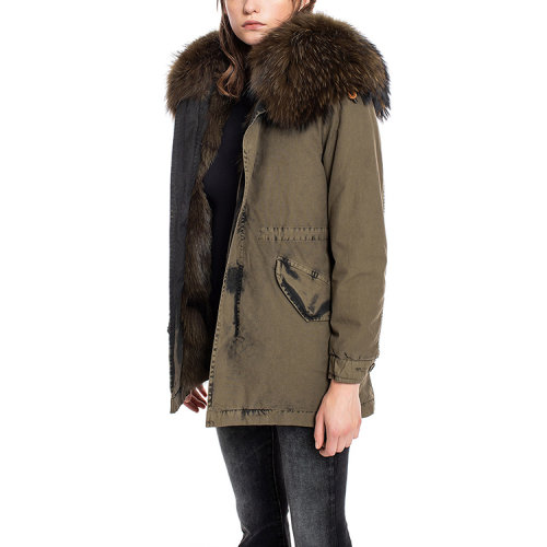 中长款派克大衣女秋冬防风防水-可拆卸毛领三合一外套